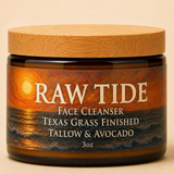 Raw Tide Tallow Facial Cleanser Balm 3 oz amber glass jar with flush bamboo lid