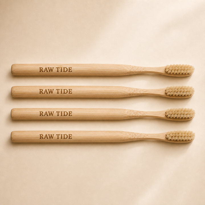 Raw Tide Boar Bristle Bamboo Toothbrush 4-pack with round bamboo handles