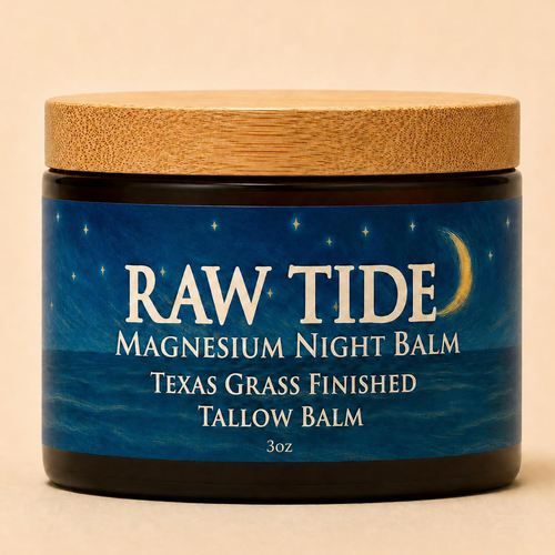 Raw Tide Magnesium Night Balm 3 oz amber glass jar with flush bamboo lid