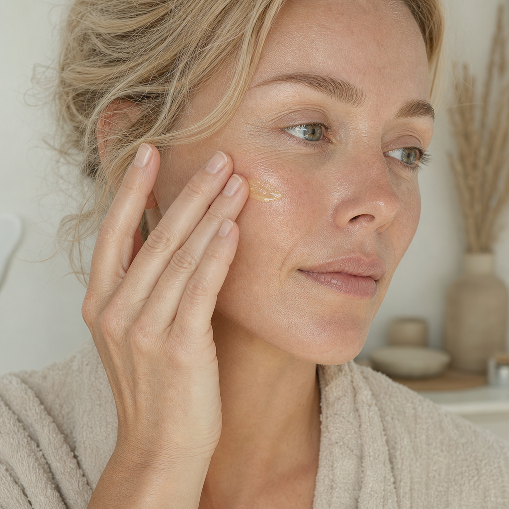 Woman applying Raw Tide Face and Body Balm as a face-care step